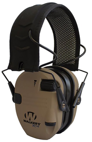 Walker's X-TRM Razor Battle Brown Electronic Muffs features a moisture wicking headband